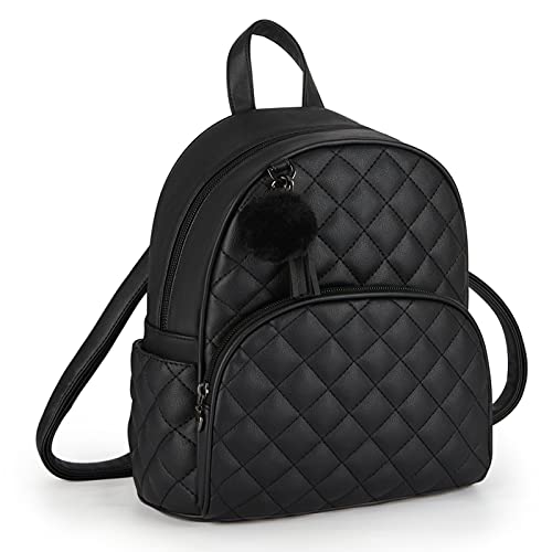 ECOSUSI Rucksack Damen Klein Soft Pu Leder Rucksäcke Kleine schulrucksack Schultaschen mit Quaste und Plüschball von ECOSUSI