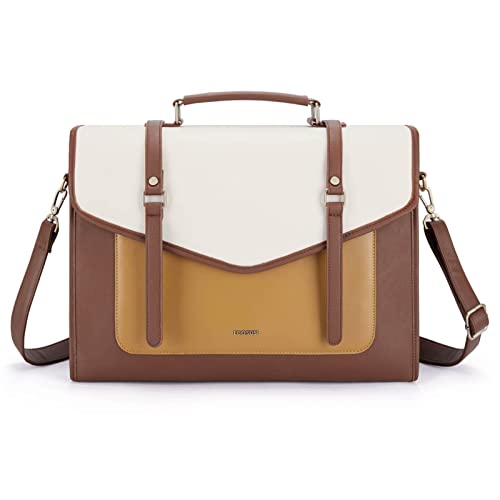 ECOSUSI Laptop Handtasche Damen für Frauen 15,6 Zoll PU-Leder Aktentasche Große Computer-Umhängetasche Handtasche Damen Groß Handtasche Damen Umhängetasche Messenger Bag Braun von ECOSUSI