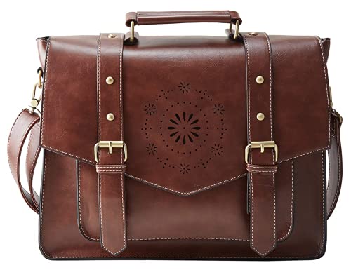 ECOSUSI Umhängetasche Damen Vintage Laptoptasche 14.7" Schultertaschen Arbeitstasche Handtasche Braun von ECOSUSI
