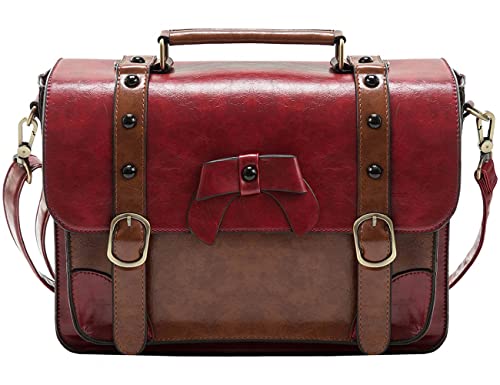 ECOSUSI Umhängetasche Damen Vintage Schultertasche Handtasche 32,5 x 25,4 x 8,9 cm Rot von ECOSUSI
