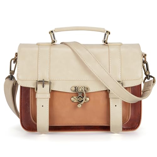 ECOSUSI Vintage Umhängetasche Frauen PU Leder Schultertaschen Umhängetasche Damen Klein Damen Messenger Bag Handtasche mit Verstellbar Abnehmbar Schultergurt Hellbraun von ECOSUSI