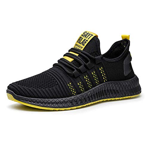ECOSWAY Herren Sports Tennisschuhe Netz Gestrickt Atmungsaktiv Turnschuhe für Außen Sports - Gelb, 44 von ECOSWAY