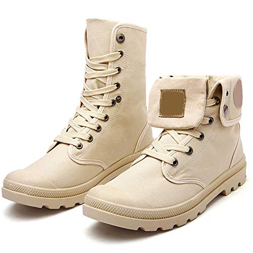 ECOSWAY Mode Herren Schuhe rutschfeste Vintage Stiefel Hoch Top Streetwear für Fall Winter Frühling - Khaki, 42 von ECOSWAY