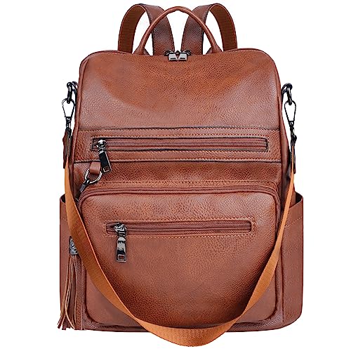 ECOTISH Damen-Rucksack veganem Leder Groß Stylisch Frauen Designer Schultertasche Reiserucksack mit Quaste Cityrucksack Rucksacktasche (Braun) von ECOTISH