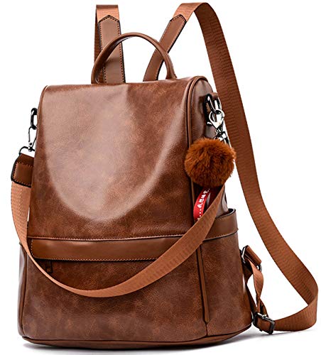 ECOTISH Damen Soft PU Leder Rucksack Handtasche Schultertasche All in One Multifunktions Anti Diebstahl Tasche Wasserdichte Rucksack (Braun) von ECOTISH
