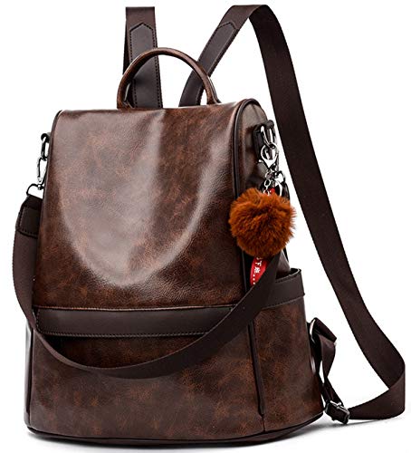 ECOTISH Damen Soft PU Leder Rucksack Handtasche Schultertasche All in One Multifunktions Anti Diebstahl Tasche Wasserdichte Rucksack (Kaffee) von ECOTISH