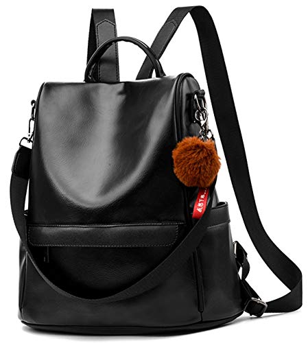 ECOTISH Damen Soft PU Leder Rucksack Handtasche Schultertasche All in One Multifunktions Anti Diebstahl Tasche Wasserdichte Rucksack (schwarz) von ECOTISH