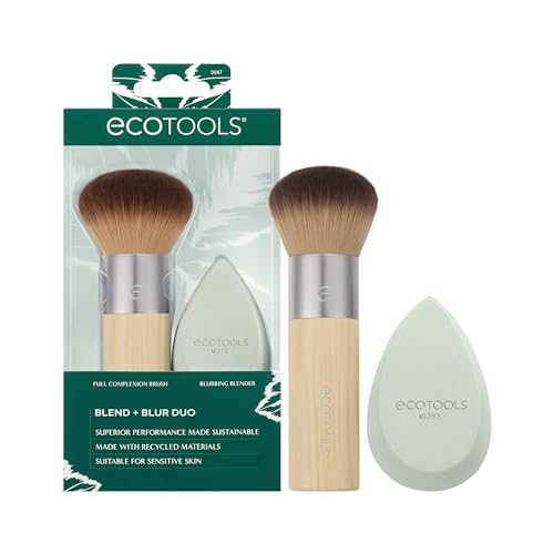 EcoTools Blend + Blur Makeup Brush and Sponge Duo, Makeup Blending Sponge & Foundation Brush, For Liquid & Cream Products, Cloud Skin, Eco Friendly, Latex-Free, Cruelty Free, & Vegan, 2 Count von ECOTOOLS