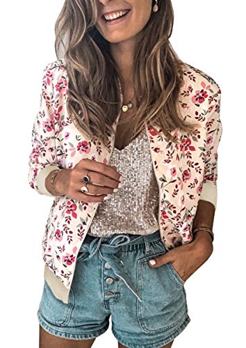 ECOWISH Damen Casual Jacke Blumenmuster Langarm Bomberjacke Reißverschluss Stehkragen Outwear Kurz Coat Herbst Frühling 333pink Large ECOWISH Damen Casual Jacke Blumenmuster Langarm Bomberjacke Reißverschluss Stehkragen Outwear Kurz Coat Herbst Frühling 333pink Large von ECOWISH