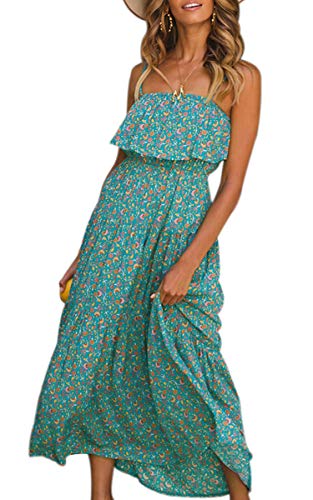 ECOWISH Damen Kleider Lang Boho Sommerkleider Träger Rückenfrei Casual Midi Strandkleid Grün S von ECOWISH