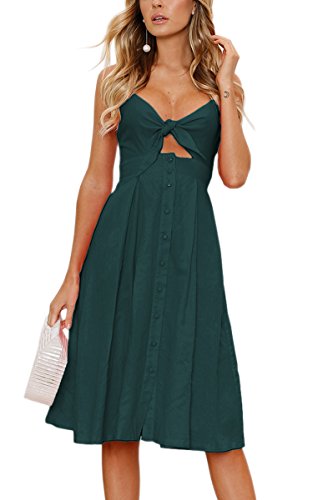 ECOWISH Damen V Ausschnitt A-Linie Kleid Träger Rückenfreies Kleider Sommerkleider Strandkleider Knielang Cyanblau L von ECOWISH