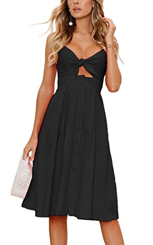 ECOWISH Damen V Ausschnitt A-Linie Kleid Träger Rückenfreies Kleider Sommerkleider Strandkleider Knielang Schwarz M von ECOWISH