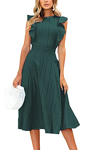 ECOWISH Spitzenkleid Damen Rundhals Ärmellos Sommerkleider Strandkleider A-Linien Kleid Abendkleid Cocktailkleider Knielang Grün M von ECOWISH
