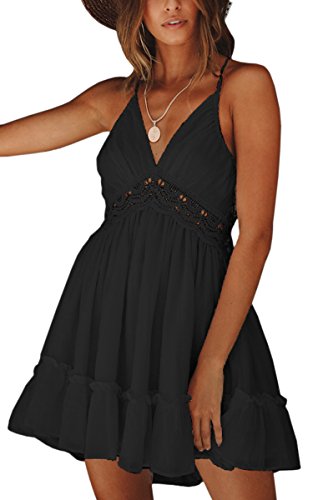 Ecowish Damen-Kleid, V-Ausschnitt, Spaghettiträger, Schleife, rückenfrei, ärmellos, Spitze - - Groß von ECOWISH