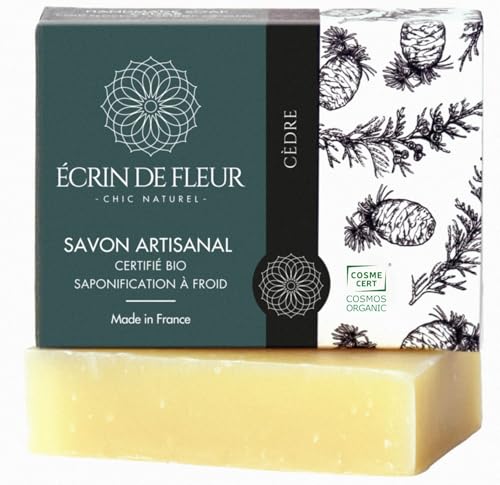 ÉCRIN DE FLEUR - Bio Zedernholz Seife für Männer, handgemachte Seife mit ätherischen Ölen von Zedernholz und Patchouli, beruhigende Wald, holzig, erdige Düfte, 90g von ÉCRIN DE FLEUR