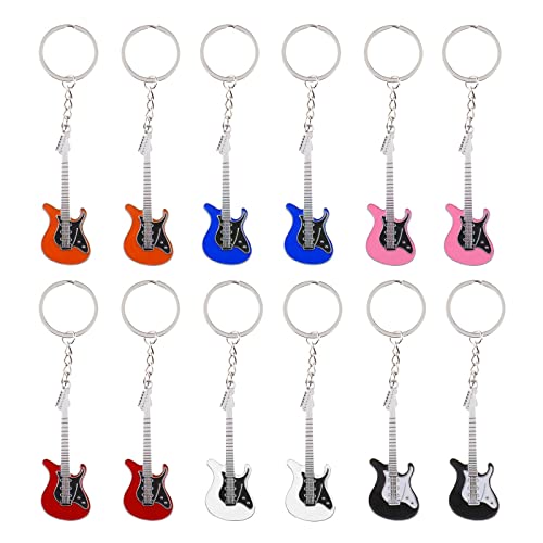 ECSiNG 12 Stück E-Gitarre Charm Schlüsselanhänger Anhänger Dekoration für Handy Handtasche Geldbörse Autoschlüssel usw. Blau Weiß Schwarz Orange Rosa Rot von ECSiNG
