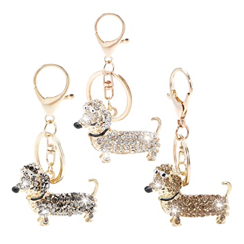 ECSiNG 3 Stück Dackel Hund Anhänger Schlüsselanhänger Glänzend Strass Teckel Schlüsselanhänger Charm Rucksack Ornament Dekorative Accessoires für Frauen Männer von ECSiNG