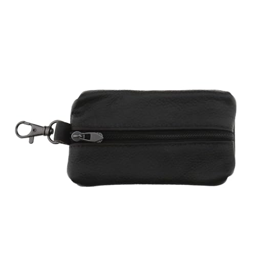 ECSiNG Auto Leder Schlüssel Reißverschluss Kartentasche Auto Schlüsseletui Robustes Leder Schlüsseletui Schlüsseltasche Zubehör für Männer Und Frauen 12 X 7cm Schwarz von ECSiNG