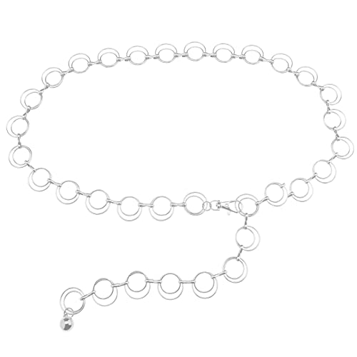 ECSiNG Metall-O-Ring-Kette Taillengürtel Verstellbare Taillenkette Vintage-Kettengürtel mit Hoher Taille Bekleidungszubehör für Frauen Mädchen 115cm Silber von ECSiNG