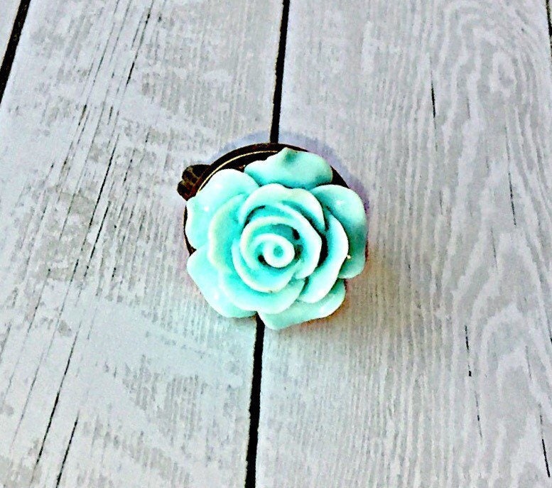 Aqua Blue Rose Ring, Pastell Blau Einstellbar Ring Rose Schmuck, Blumen Antike Bronzering, Hochzeit Etwas Geborgt von ECStudioCreations