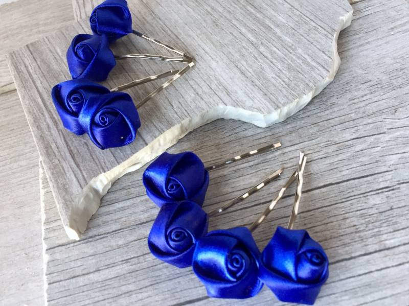 Royalblaue Rose Haarnadeln Silber Braut Haarnadel 8 Stück von ECStudioCreations