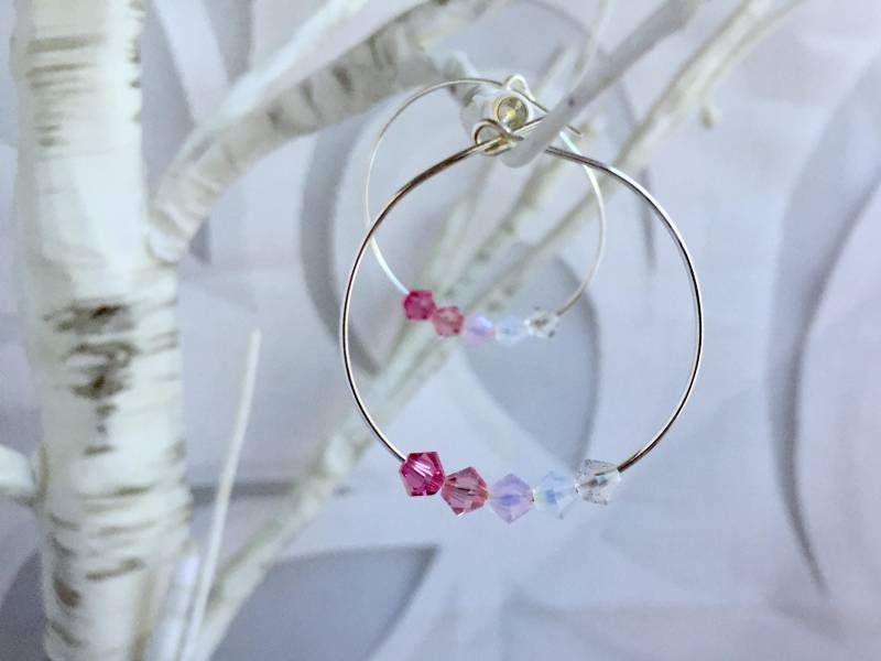 Rosa Swarovski Kristall Creolen Versilberte Schmuckstücke von ECStudioCreations