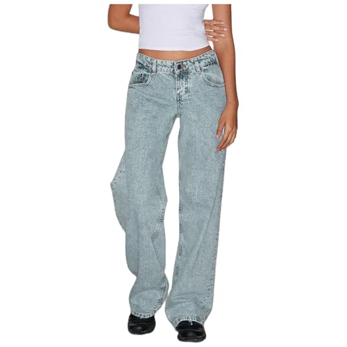 ECUNGWUA Baggy Jeans Damen Low Waist Jeanshose Wide Leg Stretch Jeans Y2k Hose Lockere Freizeithosen Teenager Mädchen Streetwear (Light Blue, S) von ECUNGWUA