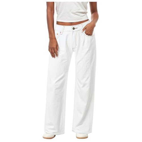 ECUNGWUA Baggy Jeans Damen Low Waist Jeanshose Wide Leg Stretch Jeans Y2k Hose Lockere Freizeithosen Teenager Mädchen Streetwear (White, S) von ECUNGWUA