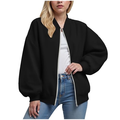 ECUNGWUA Bomberjacke Damen Langarm Pilotenjacke Kurze Bomber Jacke Herbst Winter Übergangsjacke Oversize Y2k Streetwear (M) von ECUNGWUA