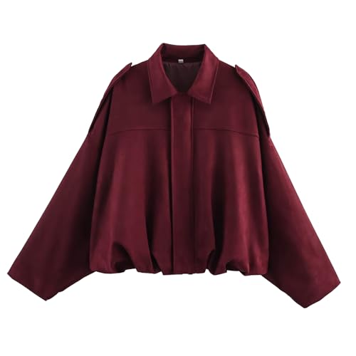 ECUNGWUA Bomberjacke Damen Wildlederjacke Langarm Pilotenjacke Kurze Jacke Herbst Winter Übergangsjacke Oversize Y2k Streetwear (M) von ECUNGWUA
