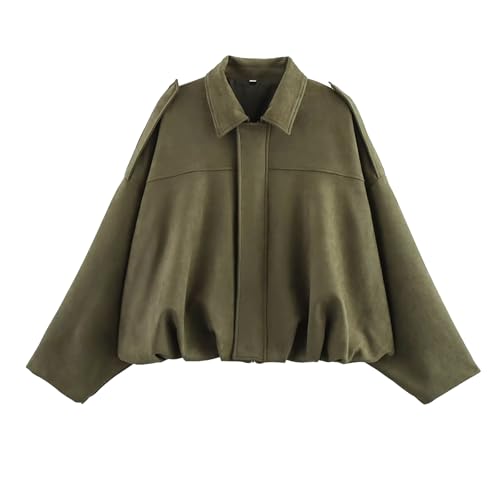 ECUNGWUA Bomberjacke Damen Wildlederjacke Langarm Pilotenjacke Kurze Jacke Herbst Winter Übergangsjacke Oversize Y2k Streetwear (S) von ECUNGWUA