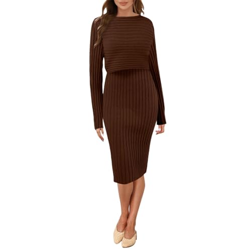 ECUNGWUA Damen Freizeit Kleid Strickkleid Set Anzug Rundhals Pullover Oberteil und Midikleid Zweiteiliger Elegant Gestrickt Sweater Kleid Herbst Winter Freizeitkleider für Frauen (06-Brown, One Size) ECUNGWUA Damen Freizeit Kleid Strickkleid Set Anzug Rundhals Pullover Oberteil und Midikleid Zweiteiliger Elegant Gestrickt Sweater Kleid Herbst Winter Freizeitkleider für Frauen (06-Brown, One Size) von ECUNGWUA