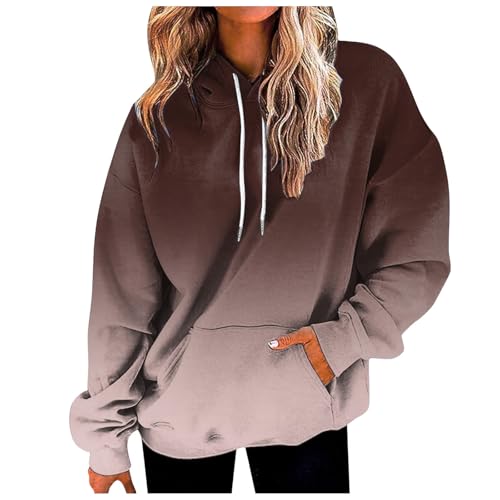 ECUNGWUA Hoodie Damen Oversize Kapuzenpullover Langarm Fleece Sweatshirt Farbverlauf Basic Pullover mit Kapuze Herbst Winter Warme Oberteile Teenager Mädchen Tops (05-Brick Red, XXL) von ECUNGWUA