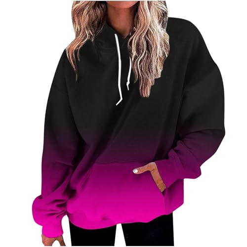 ECUNGWUA Hoodie Damen Oversize Kapuzenpullover Langarm Fleece Sweatshirt Farbverlauf Basic Pullover mit Kapuze Herbst Winter Warme Oberteile Teenager Mädchen Tops (XL) von ECUNGWUA