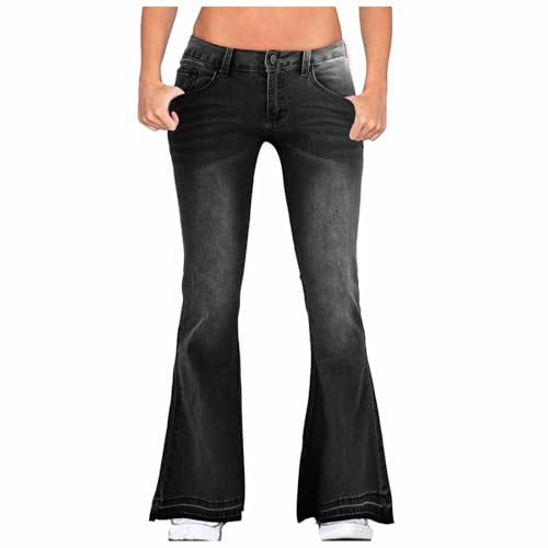 ECUNGWUA Skinny Jeans Damen Stretch Low Waist Jeanshose Vintage Boyfriend Denim Hose Straight Leg Flared Pants Streetwear Freizeithosen (S) von ECUNGWUA