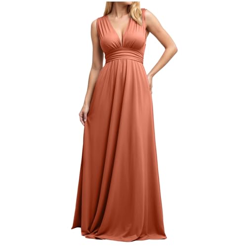 Infinity Kleid mit Bandeau Brautjungfernkleid Multiway Kleid Lang Übergröße Hochzeitsgäste Trauzeugin Kleider Convertible Twist Wickelkleid Einfarbig Abendkleider (Brick Red, M) von ECUNGWUA
