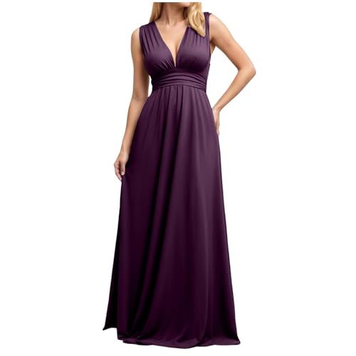 Infinity Kleid mit Bandeau Brautjungfernkleid Multiway Kleid Lang Übergröße Hochzeitsgäste Trauzeugin Kleider Convertible Twist Wickelkleid Einfarbig Abendkleider (Dark Purple, XL) von ECUNGWUA