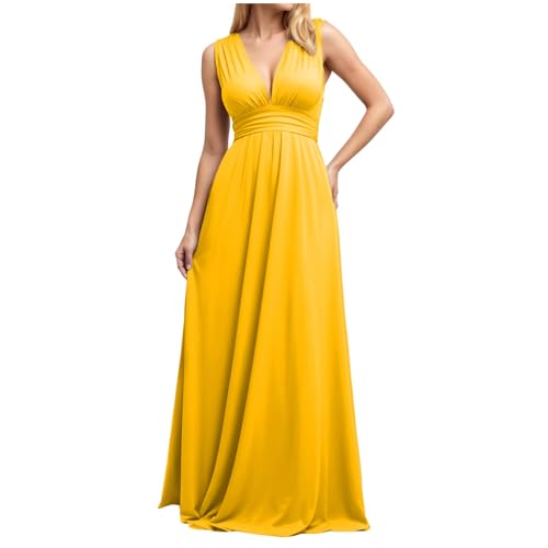 Infinity Kleid mit Bandeau Brautjungfernkleid Multiway Kleid Lang Übergröße Hochzeitsgäste Trauzeugin Kleider Convertible Twist Wickelkleid Einfarbig Abendkleider (Gold, XL) von ECUNGWUA