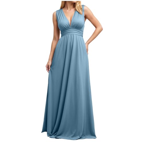 Infinity Kleid mit Bandeau Brautjungfernkleid Multiway Kleid Lang Übergröße Hochzeitsgäste Trauzeugin Kleider Convertible Twist Wickelkleid Einfarbig Abendkleider (Light Blue-b, L) von ECUNGWUA