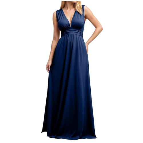 Infinity Kleid mit Bandeau Brautjungfernkleid Multiway Kleid Lang Übergröße Hochzeitsgäste Trauzeugin Kleider Convertible Twist Wickelkleid Einfarbig Abendkleider (Navy, M) von ECUNGWUA