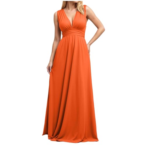 Infinity Kleid mit Bandeau Brautjungfernkleid Multiway Kleid Lang Übergröße Hochzeitsgäste Trauzeugin Kleider Convertible Twist Wickelkleid Einfarbig Abendkleider (Orange, M) von ECUNGWUA