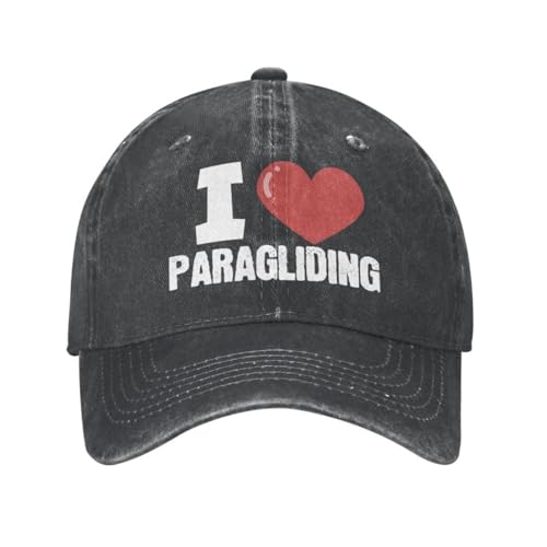 Vintage Basecap Washed Baseball Kappe Modische Unisex-Mütze aus Baumwolle mit der Aufschrift „I Love Paragliding“ Geschenk für Erwachsene für Paraglider verstellbar für Männer und Frauen Sport von ECUXSRHN