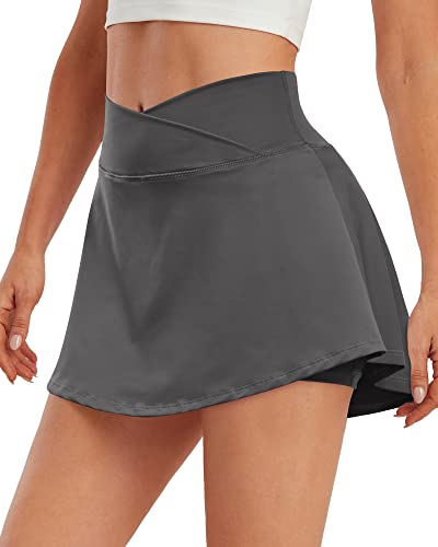 ED3SIZE Damen Tennisröcke Kreuz Taille Tennis Skort mit Taschen Laufröcke Sport Skater Golfrock mit Innenhose von ED3SIZE