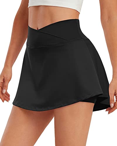 ED3SIZE Damen Tennisröcke Kreuz Taille Tennis Skort mit Taschen Laufröcke Sport Skater Golfrock mit Innenhose von ED3SIZE