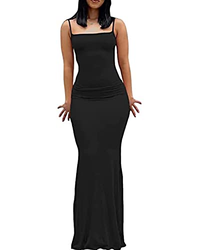 EDAJAWW Damen Sexy Bodycon Maxikleid Einfarbig Low Cut Fischschwanz Kleid Figurbetonte Club Partykleider Cocktailkleid(Z-Schwarz,L) von EDAJAWW