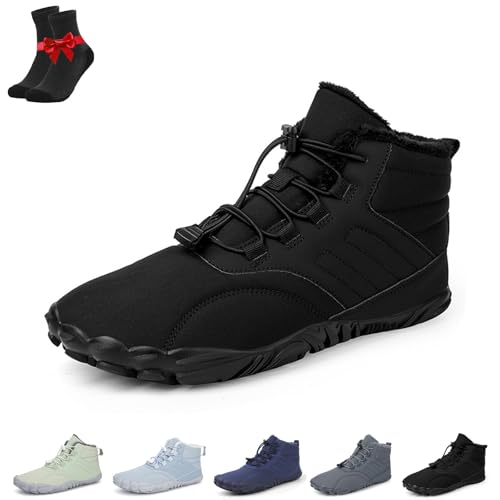 EDAT Barfußschuhe for Wandern for Damen und Herren, warme Winter-Schneestiefel, High-Top-Schuhe mit breiter Zehenpartie(Black,40 EU) von EDAT