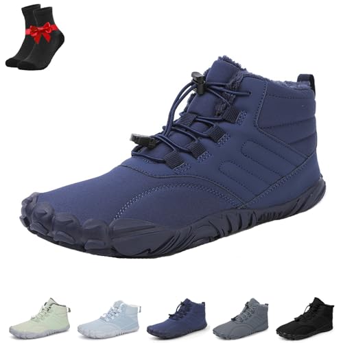 EDAT Barfußschuhe for Wandern for Damen und Herren, warme Winter-Schneestiefel, High-Top-Schuhe mit breiter Zehenpartie(Blue,43 EU) von EDAT