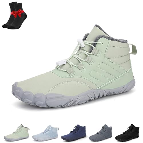 EDAT Barfußschuhe for Wandern for Damen und Herren, warme Winter-Schneestiefel, High-Top-Schuhe mit breiter Zehenpartie(Green,42 EU) von EDAT