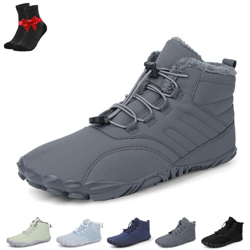 EDAT Barfußschuhe for Wandern for Damen und Herren, warme Winter-Schneestiefel, High-Top-Schuhe mit breiter Zehenpartie(Grey,37 EU) von EDAT