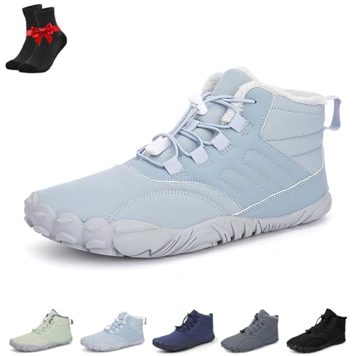 EDAT Barfußschuhe for Wandern for Damen und Herren, warme Winter-Schneestiefel, High-Top-Schuhe mit breiter Zehenpartie(Light Blue,41 EU) von EDAT